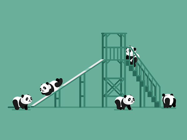 熊猫 滑梯 跳上 玩耍