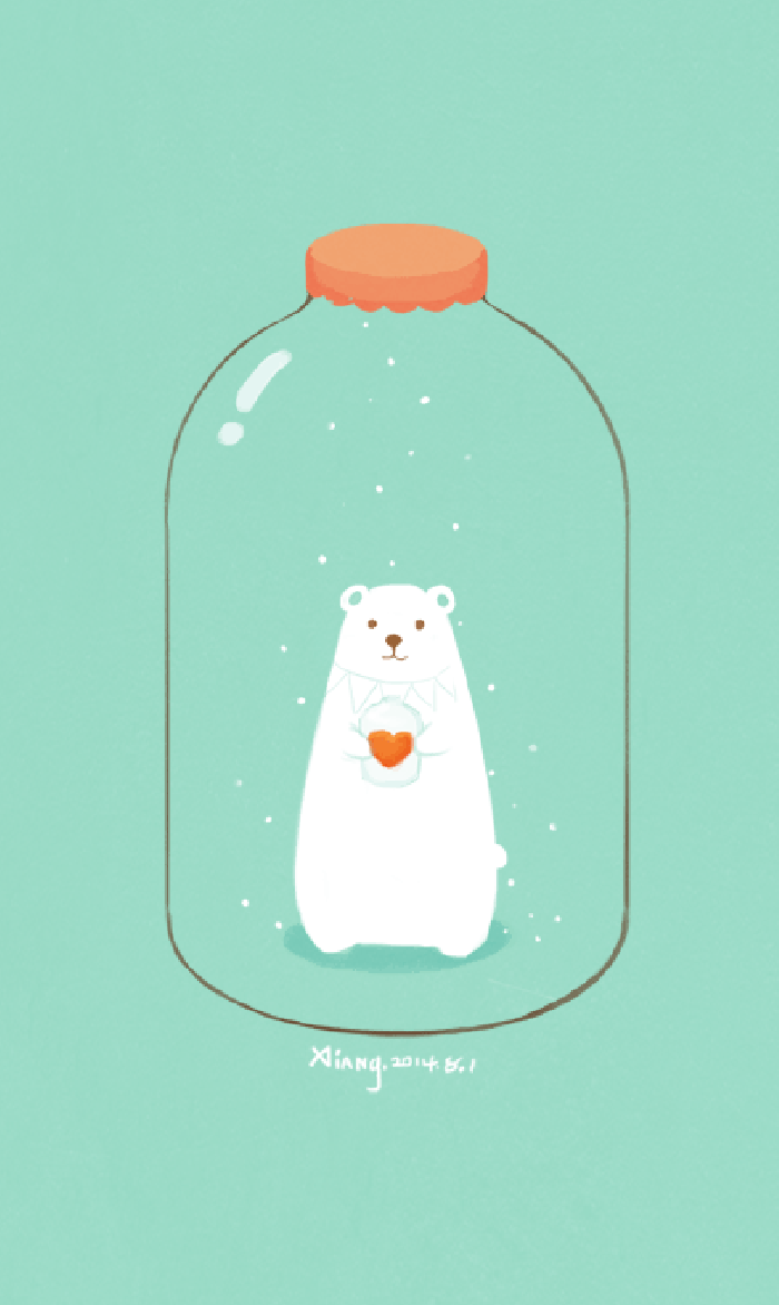 北极熊 瓶子 爱心 下雪 卡通