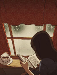 下雨 看书 少女 咖啡 热气腾腾 唯美