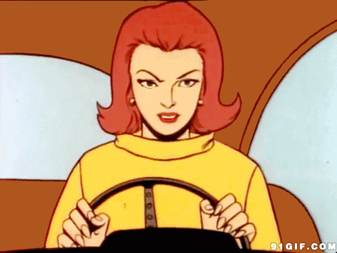 卡通 女人 开车 沉着