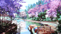 美景 落花 湖水 梦境