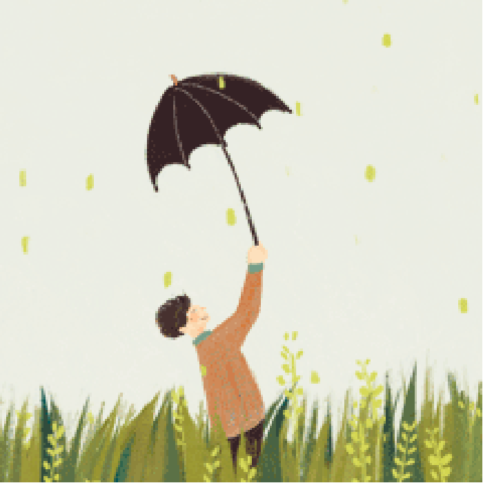 卡通 雨伞 草地 上升