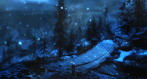 雪夜 唯美意境 小桥流水 星空