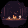 卡通 火焰 猫咪 夜晚