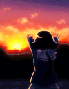 怪兽 夕阳 开心 欢呼