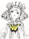 素描 美女 蝴蝶 黄色 线条