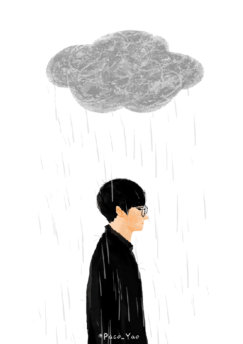 下雨 插画 男人 眼镜 乌云