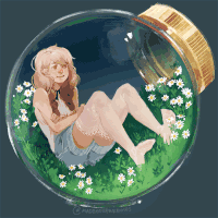 美女 坐着 瓶子 注视