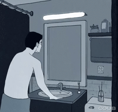 镜子 洗漱 卡通 男人