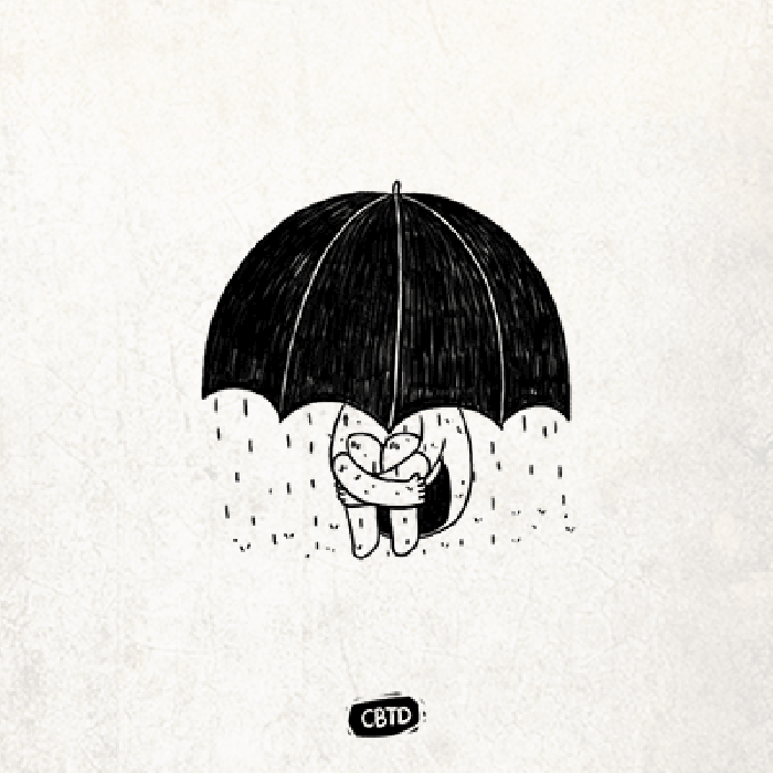 插画 下雨 撑伞 可爱 安静