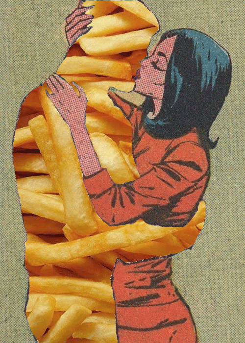 薯条 拥抱 滚动 热吻