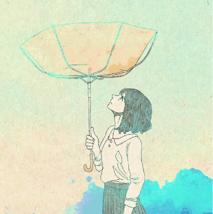 女孩 打伞 变色 插画