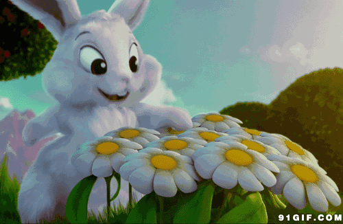 小兔子花朵拍打三维动画gif动图