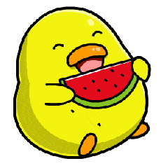 小鸭子吃西瓜可爱卡通gif动图