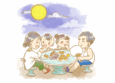 一家人吃月饼的图画图片