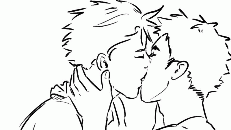 两个男生接吻简笔画图片