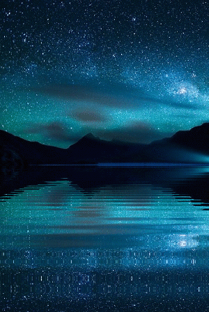 夜晚湖水星星天空gif动图